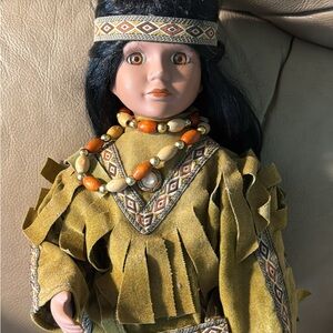 Native American Style Doll with Beaded Necklace